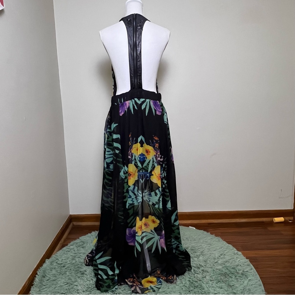 TOV Los Angeles Floral Maxi Dress with Faux Leather Detail - Size 44 - Picture 5 of 11